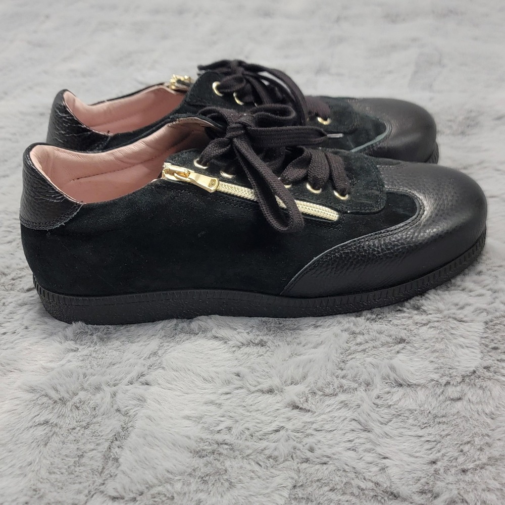 Sole Bliss Shoes Womens US 8.5 Pixie Black Suede Zip Lace Walking Italy Sneakers